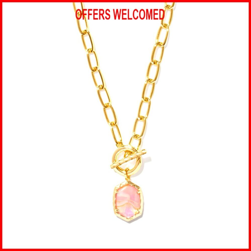 Gold Plated Link Chain Necklace with Toggle Clasp, 18 Inch Length